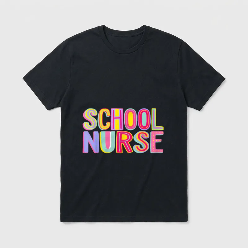 Retro School Nurse Nursing Groovy Pink T-Shirt – SCHOOL NURSE in colorful retro lettering – Classic T-Shirt in Black