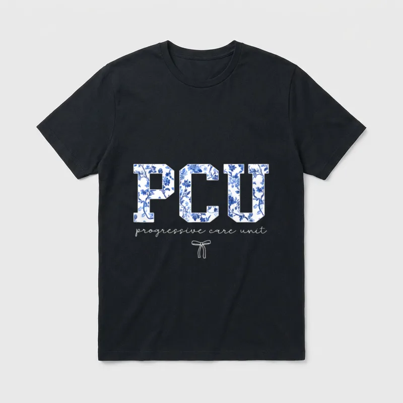 Floral PCU Progressive Care Unit Nurse T-Shirt – Classic T-Shirt in Black
