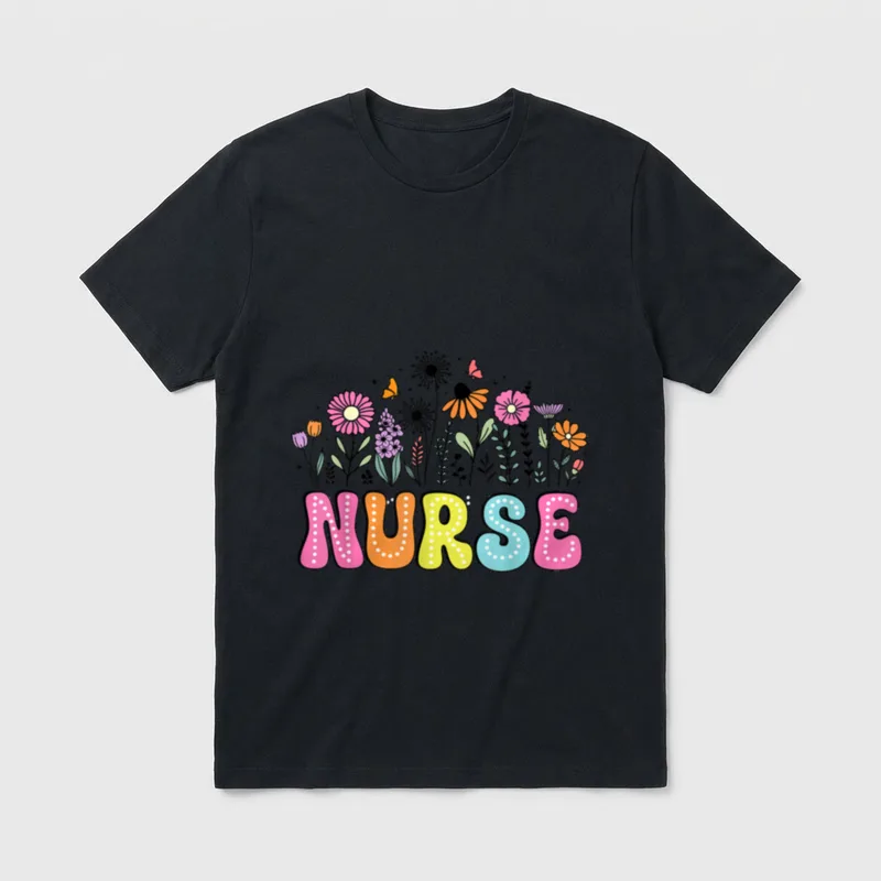 Groovy Nurse Wildflower Floral Happy Week T-Shirt – Classic T-Shirt in Black