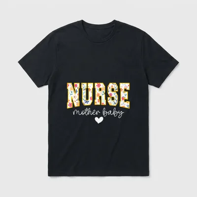 Wildflower Mother Baby Nurse Crew Floral T-Shirt – Classic T-Shirt in Black