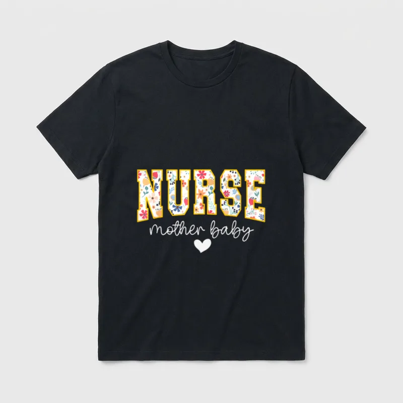 Wildflower Mother Baby Nurse Crew Floral T-Shirt – Classic T-Shirt in Black