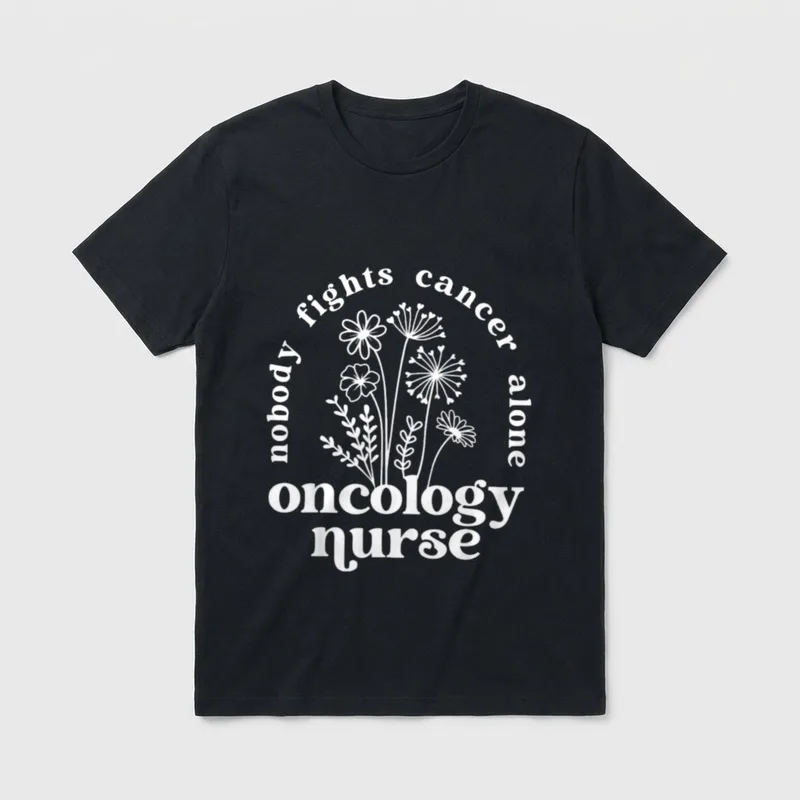 Nobody Fights Cancer Alone Oncology Retro T-Shirt – nobody fights cancer alone oncology nurse – Classic T-Shirt in Black