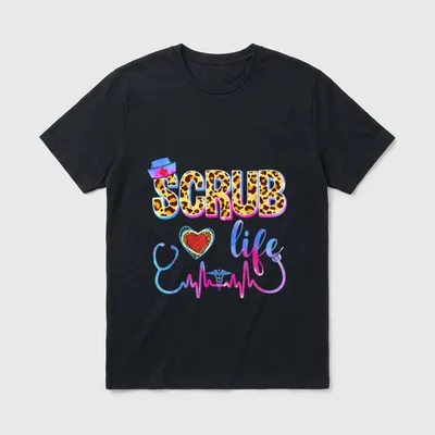 Tie Dye Scrub Life Stethoscope Nurse T-Shirt – SCRUB life lettering with stethoscope heartbeat – Classic T-Shirt in Black