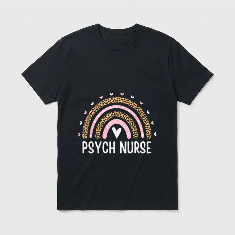 Psych Nurse Nursing Leopard Rainbow Psychiatric T-Shirt – Classic T-Shirt in Black