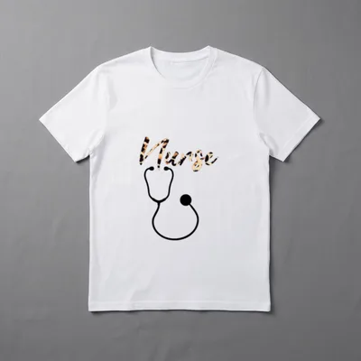 Nurse RN LPN CNA Healthcare Cheetah T-Shirt – Leopard print Nurse script above a black stethoscope – Classic T-Shirt in Black