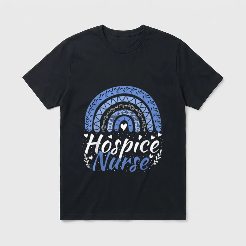 Hospice Nurse Leopard Rainbow RN Nursing T-Shirt – Classic T-Shirt in Black