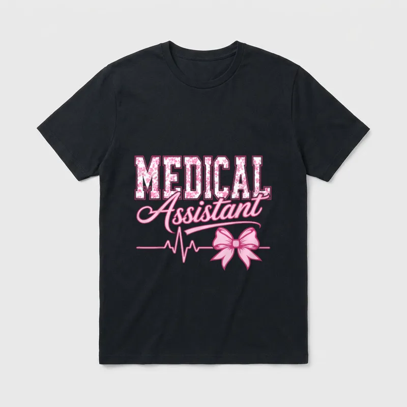 Floral Pink Nurse Coquette Bow Medical T-Shirt – Classic T-Shirt in Black