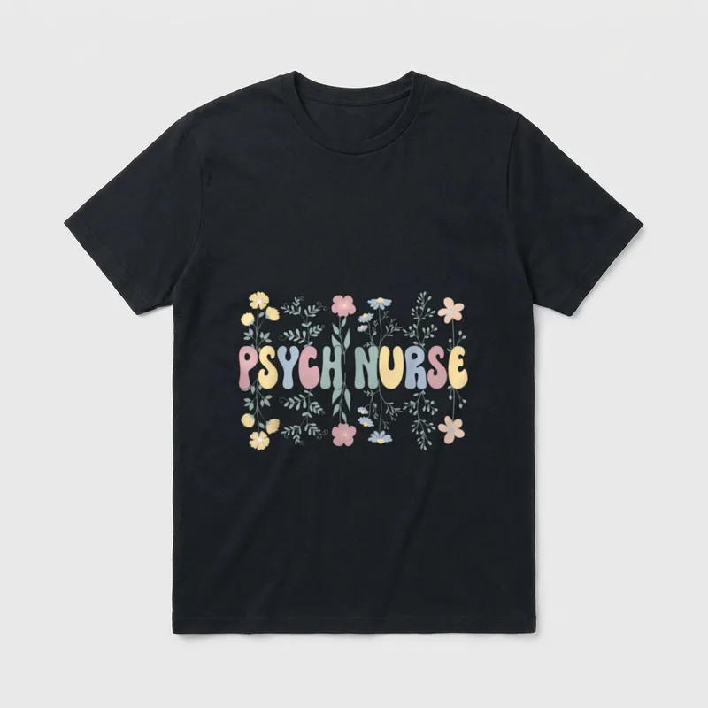 Groovy Psych Nurse Flowers Psychiatric Nursing T-Shirt – Classic T-Shirt in Black