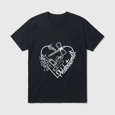 Phlebotomist Heart with Flowers Phlebotomy Nurse T-Shirt – Classic T-Shirt in Black