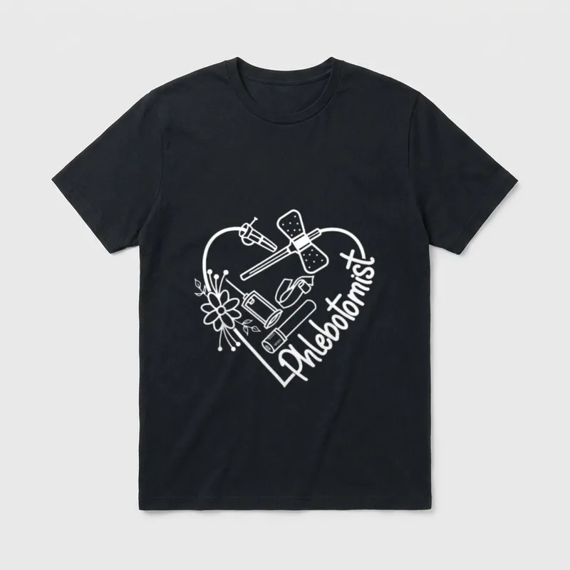 Phlebotomist Heart with Flowers Phlebotomy Nurse T-Shirt – Classic T-Shirt in Black