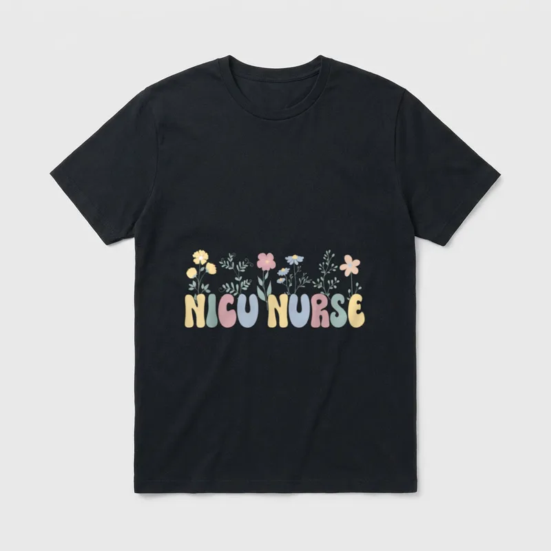 Groovy NICU Nurse Flowers Nursing Neonatal T-Shirt – Classic T-Shirt in Black