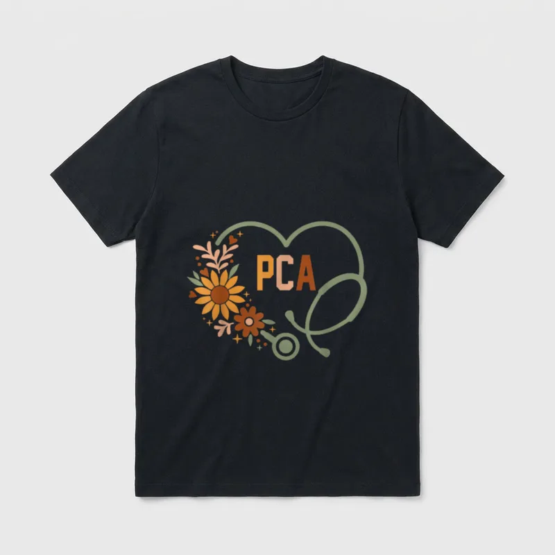 Floral Stethoscope Heart Nursing PCA Patient T-Shirt – Classic T-Shirt in Black