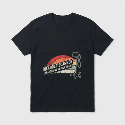 Retro Vintage Funny Nurse T-Shirt – BLADDER SCANNER SEARCH AND RESCUE TEAM – Classic T-Shirt in Black