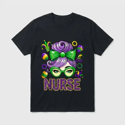 Mardi Nurse Messy Bun Mask Beads T-Shirt – Classic T-Shirt in Black