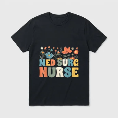 Med Surg Nurse Wildflowers Retro Medical T-Shirt – Classic T-Shirt in Black