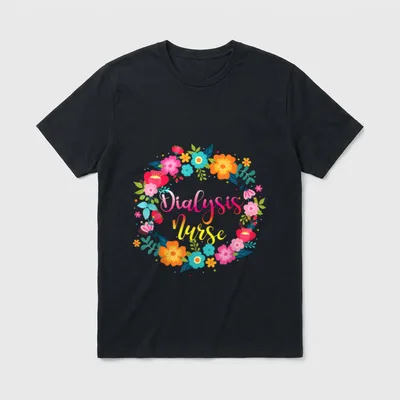 Dialysis Nurse Flower Floral T-Shirt – A circular floral wreath framing the words Dialysis Nurse – Classic T-Shirt in Black