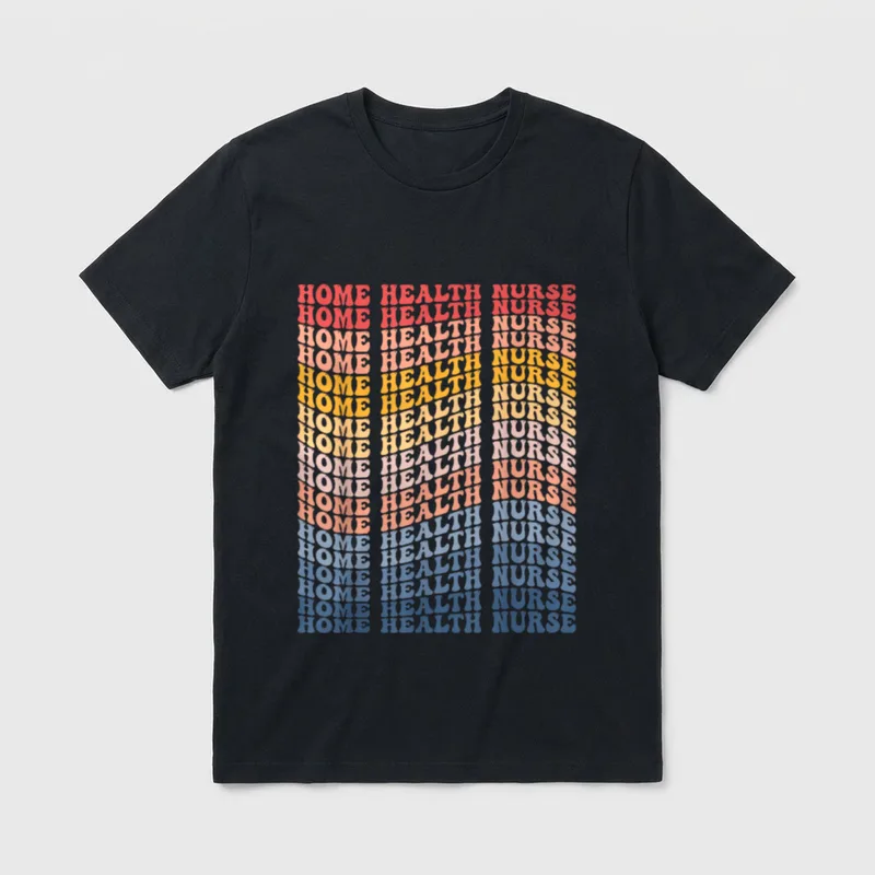Home Health Nurse Groovy Retro T-Shirt – Stacked wavy lettering reading HOME HEALTH NURSE – Classic T-Shirt in Black