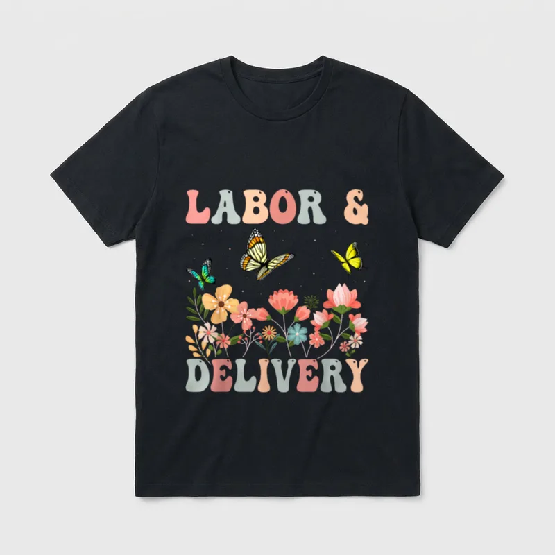 Wildflowers Labor and Delivery Nurse Back T-Shirt – Classic T-Shirt in Black