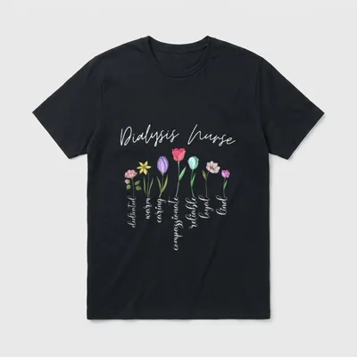 Dialysis Nurse for Girls Flowers Floral T-Shirt – Classic T-Shirt in Black
