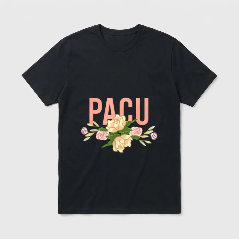 PACU Floral Bar Retro Post Anesthesia T-Shirt – Peach PACU text over yellow and pink roses – Classic T-Shirt in Black