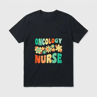 Oncology Nurse Registered Floral Cute Groovy T-Shirt – Classic T-Shirt in Black