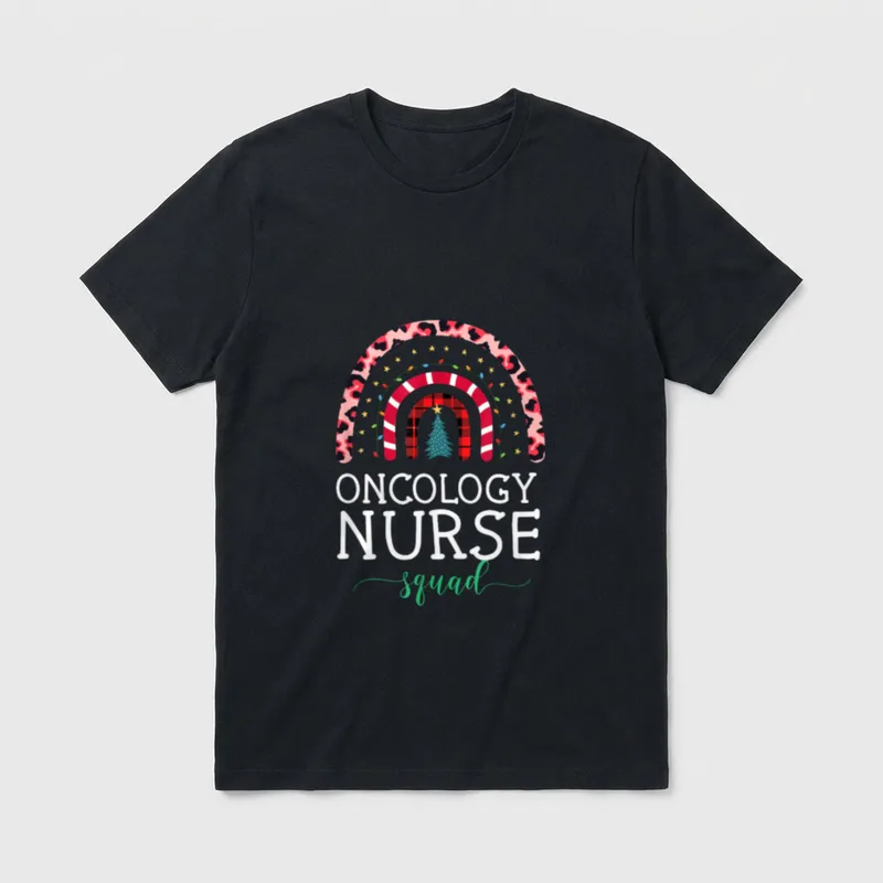 Boho Christmas Leopard Rainbow Oncology Nurse T-Shirt – Classic T-Shirt in Black