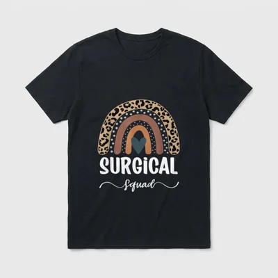 Leopard Rainbow Matching Surgical Nurse Team T-Shirt – Classic T-Shirt in Black
