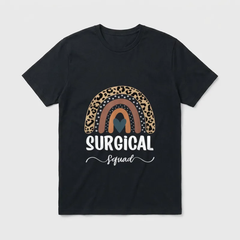 Leopard Rainbow Matching Surgical Nurse Team T-Shirt – Classic T-Shirt in Black