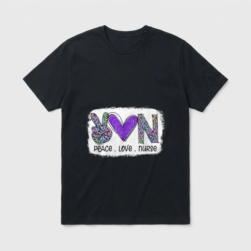 Peace Love Nurse Funny Nursing Leopard T-Shirt – Classic T-Shirt in Black