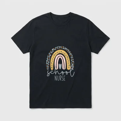 Rainbow Leopard Print School Nurse T-Shirt – Classic T-Shirt in Black