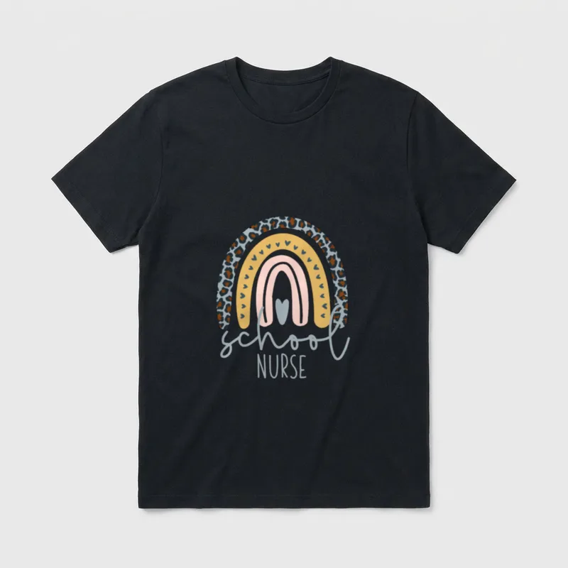 Rainbow Leopard Print School Nurse T-Shirt – Classic T-Shirt in Black