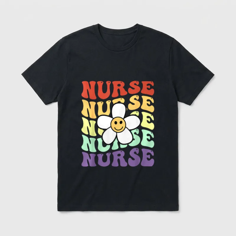 Nurse Retro Sunflower Smile Face Colorful T-Shirt – Classic T-Shirt in Black