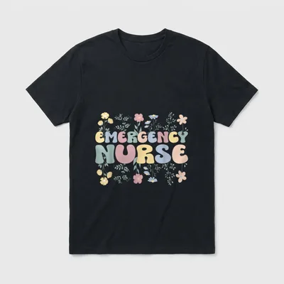 Groovy Emergency Nurse Flowers Nursing T-Shirt – Classic T-Shirt in Black