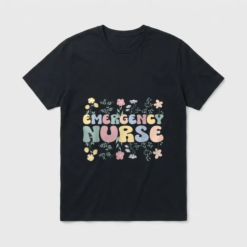 Groovy Emergency Nurse Flowers Nursing T-Shirt – Classic T-Shirt in Black
