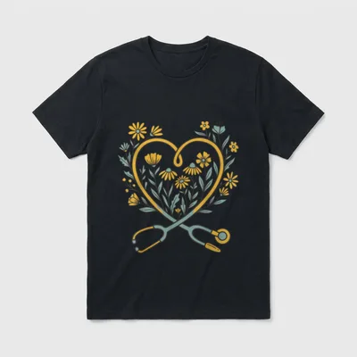 Floral Heart Stethoscope Nursing Medical T-Shirt – Classic T-Shirt in Black