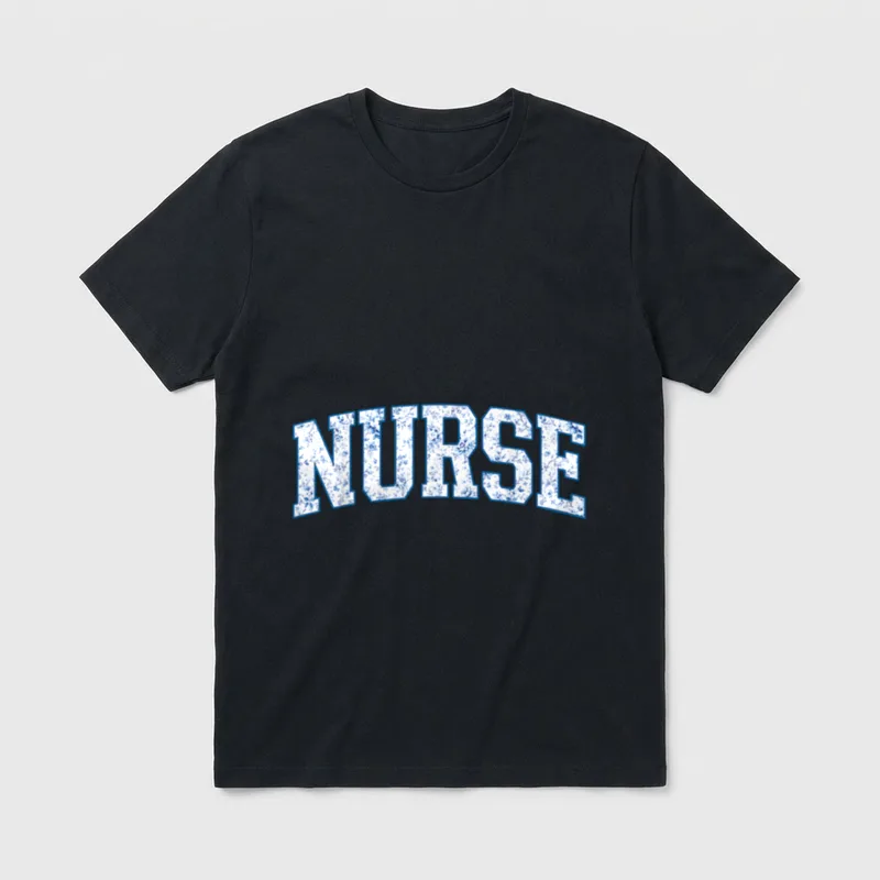 Nurse Varsity Floral Letter T-Shirt – The word “NURSE” in arched floral collegiate block letters – Classic T-Shirt in Black