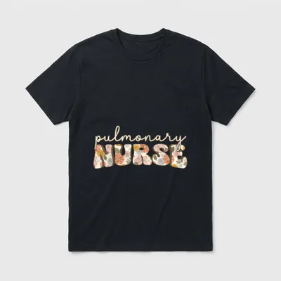 Pulmonary Nurse Flower Boho Floral Registered T-Shirt – pulmonary NURSE in retro floral lettering – Classic T-Shirt in Black