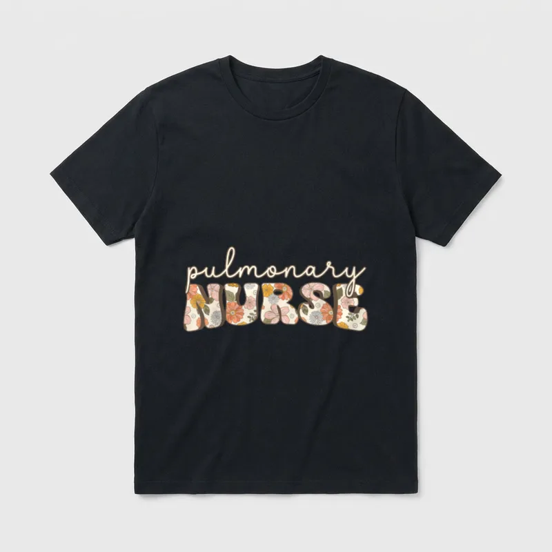 Pulmonary Nurse Flower Boho Floral Registered T-Shirt – pulmonary NURSE in retro floral lettering – Classic T-Shirt in Black