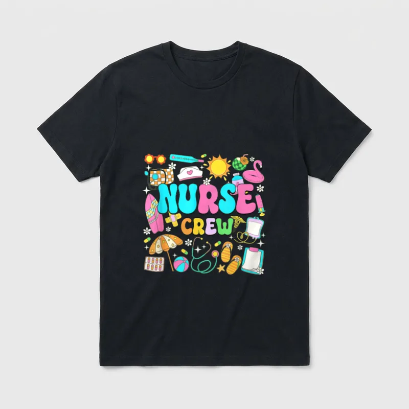 Retro Nurse Summer Vacation Crew T-Shirt – Classic T-Shirt in Black