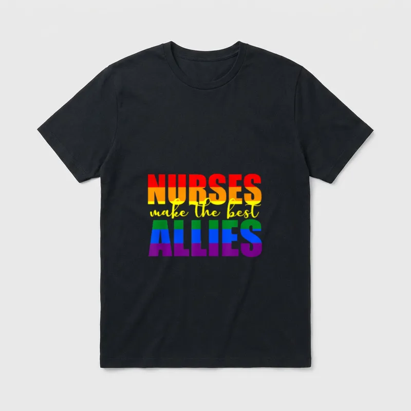 Nurses Make the Best Allies LGBTQ T-Shirt – “NURSES make the best ALLIES” in rainbow lettering – Classic T-Shirt in Black