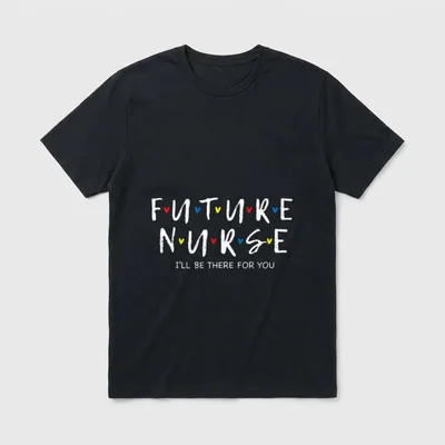 Girls Future Nurse T-Shirt – White Future Nurse text with colorful hearts and promise – Classic T-Shirt in Black