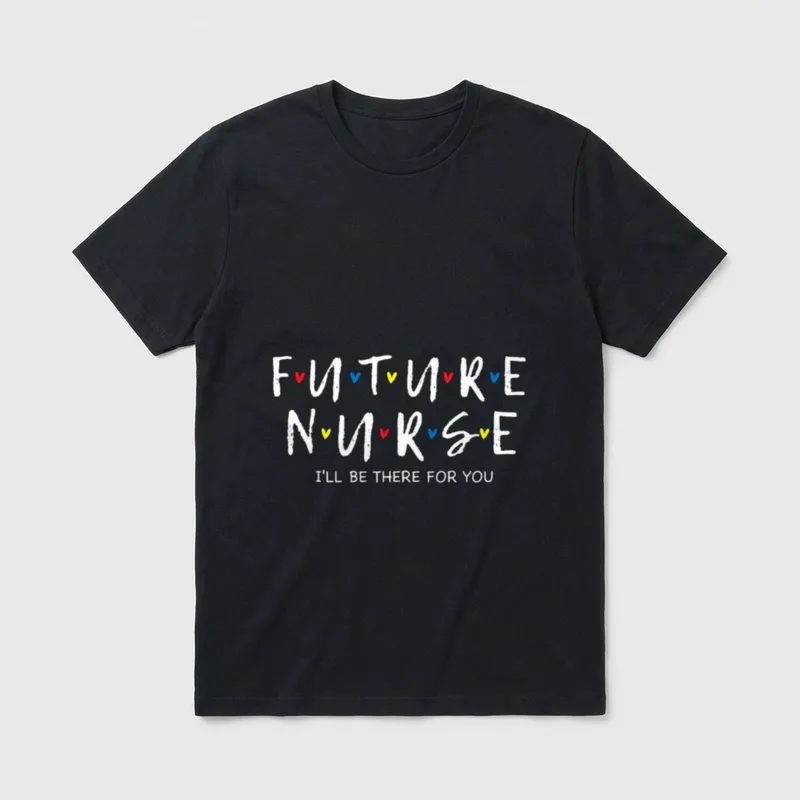 Girls Future Nurse T-Shirt – White Future Nurse text with colorful hearts and promise – Classic T-Shirt in Black