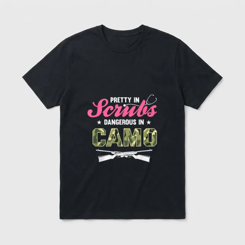 Pretty in Scrubs Dangerous Camo RN T-Shirt – Classic T-Shirt in Black