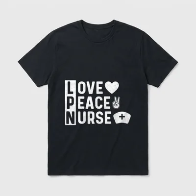 LPN Love Peace Nurse T-Shirt – LPN Love Peace Nurse text with heart, peace symbol, and nurse cap – Classic T-Shirt in Black