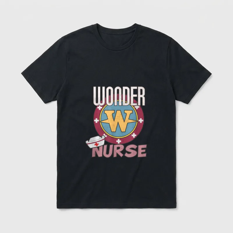 Wonder Nurse for the Super T-Shirt – WONDER NURSE lettering with a winged emblem and nurse cap – Classic T-Shirt in Black