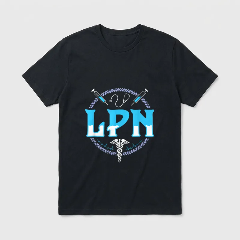 LPN Medical Nursing Licensed Practical Nurse T-Shirt – LPN lettering with stethoscope and syringes – Classic T-Shirt in Black
