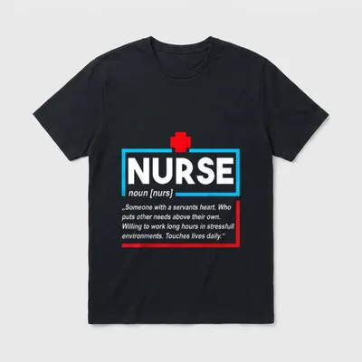 Definition RN LPN Nurse T-Shirt – NURSE noun [nurs] definition with red cross and quote – Classic T-Shirt in Black