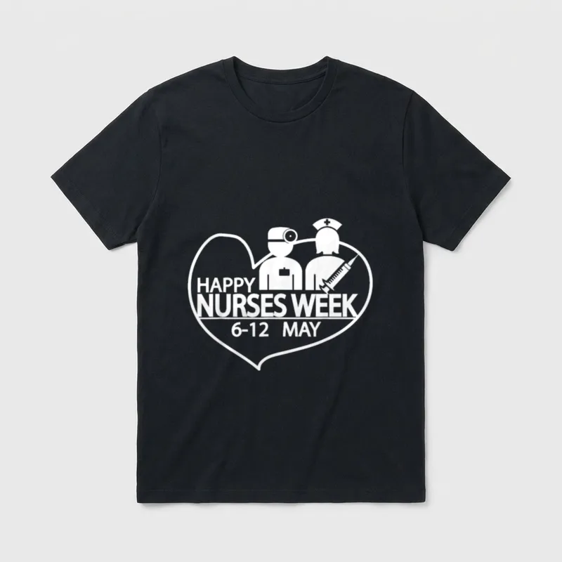 Cute Happy Nurses Week Red Heart T-Shirt – Classic T-Shirt in Black