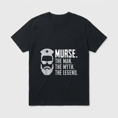 Funny Murse Male Nurse T-Shirt – Bearded nurse with sunglasses, cap, and legend lettering – Classic T-Shirt in Black