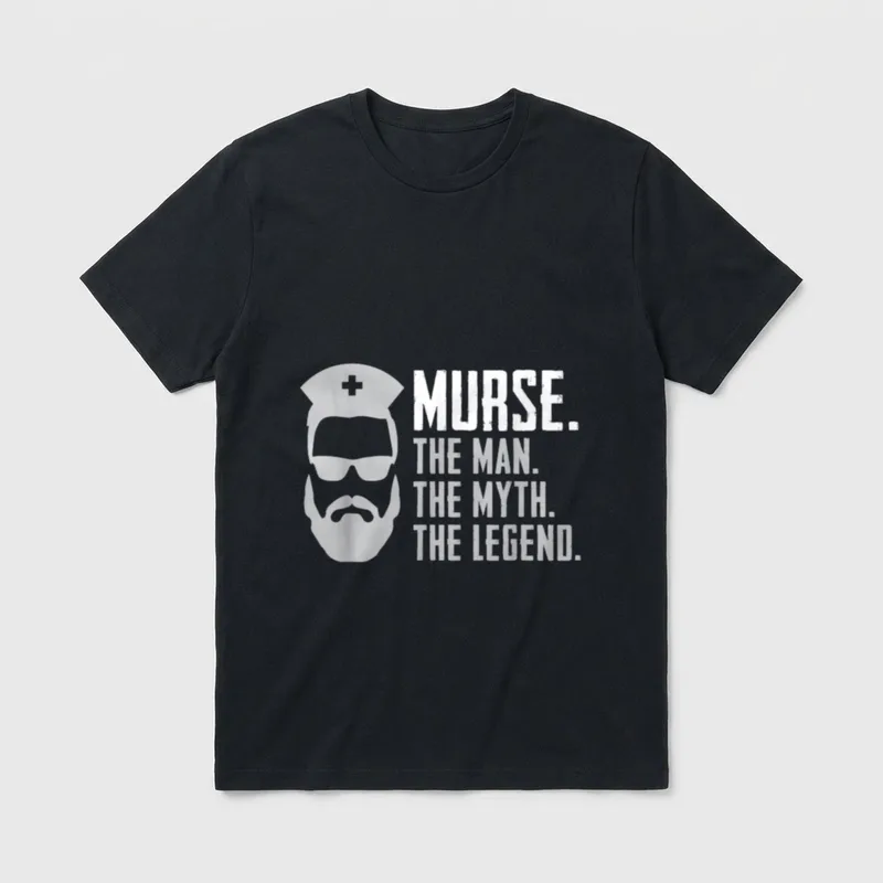 Funny Murse Male Nurse T-Shirt – Bearded nurse with sunglasses, cap, and legend lettering – Classic T-Shirt in Black